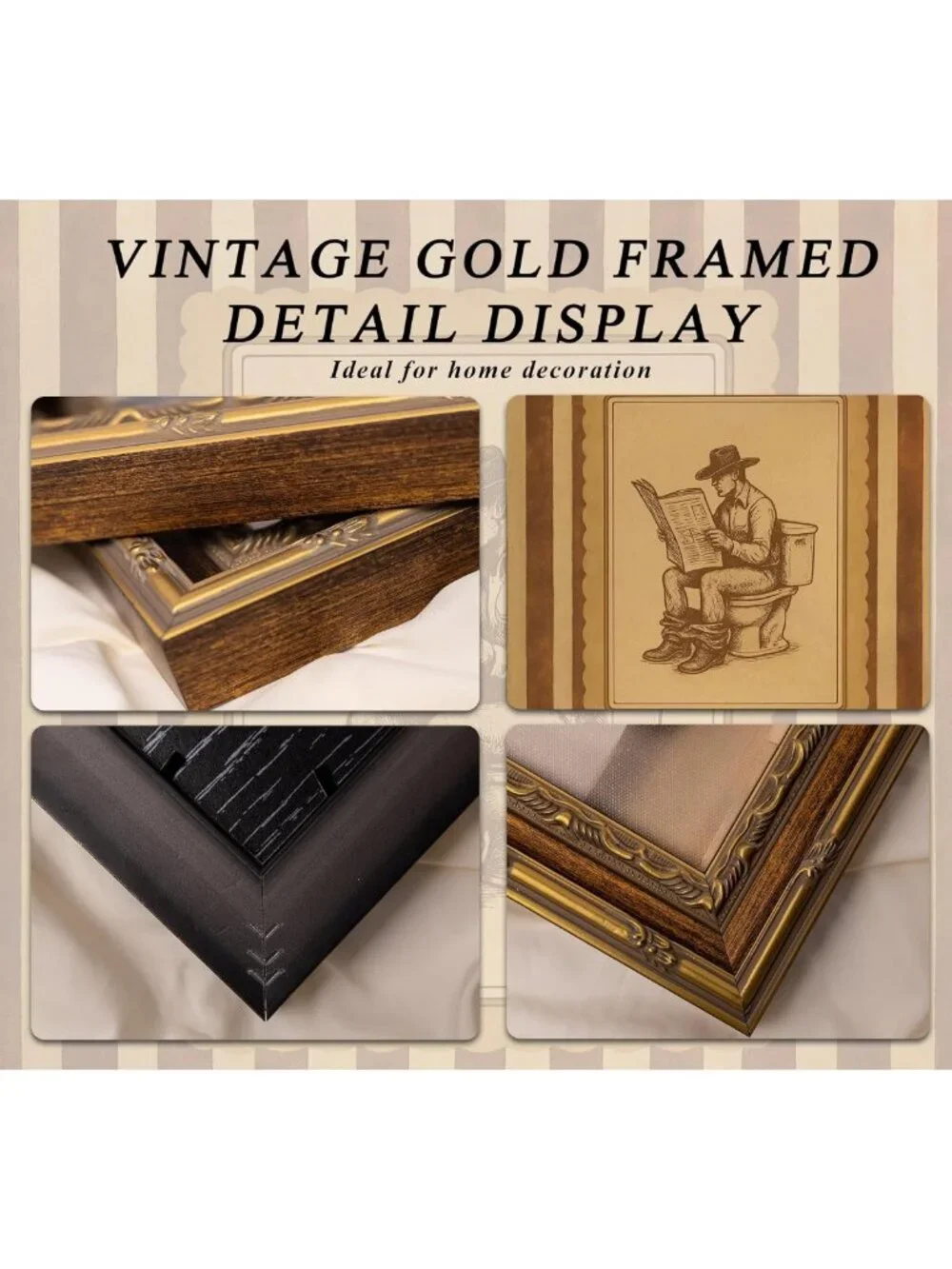 Funny Western Cowboy Bathroom Wall Art - Gold Framed Vintage Print Decor